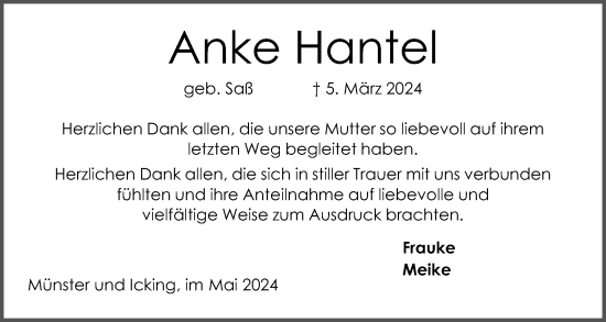 Traueranzeige von Anke Hantel von Region Westküste