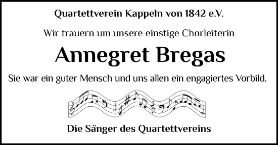 Traueranzeige von Annegret Bregas von Schleswiger Nachrichten, Schlei-Bote