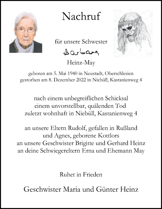 Traueranzeige von Barabra Heinz-May von Region Westküste