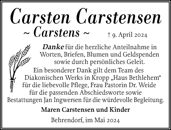 Traueranzeige von Carsten Carstensen von Region Flensburg