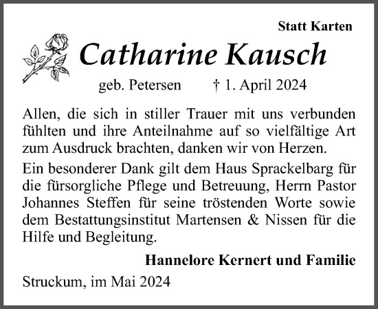 Traueranzeige von Catharine Kausch von Husumer Nachrichten, Nordfriesland Tageblatt