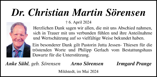 Traueranzeige von Christian Martin Sörensen von Husumer Nachrichten, Nordfriesland Tageblatt