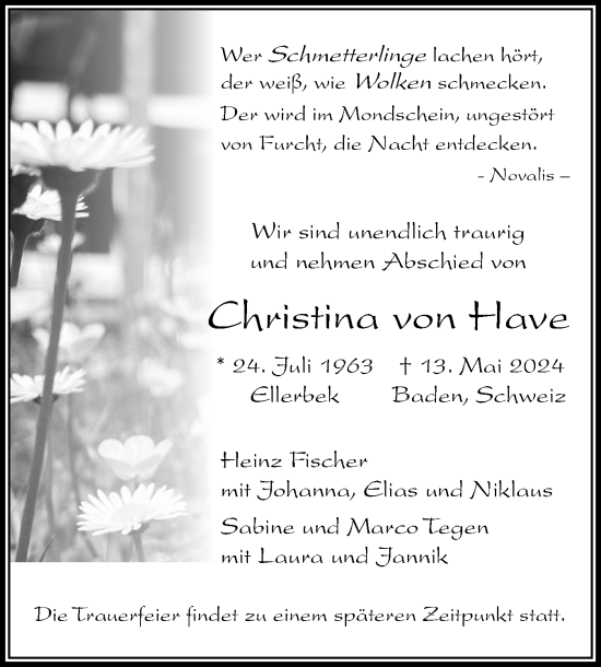 Traueranzeige von Christina von Have von Region Pinneberg und tip Pinneberg
