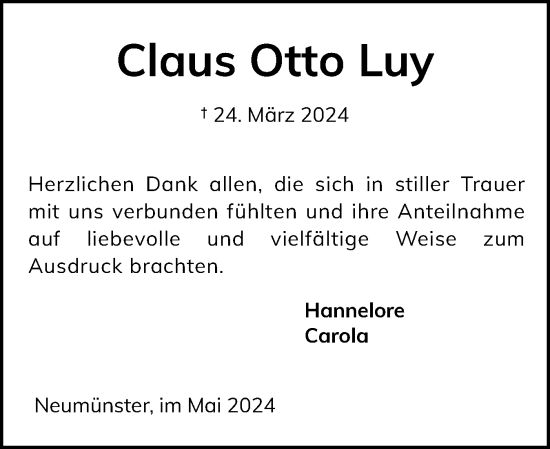 Traueranzeige von Claus Otto Luy von Holsteinischer Courier