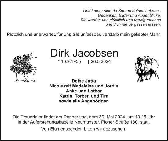 Traueranzeige von Dirk Jacobsen von Holsteinischer Courier