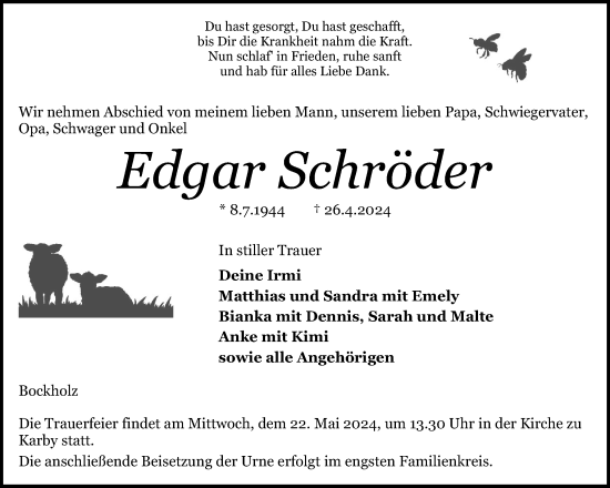 Traueranzeige von Edgar Schröder von Schleswiger Nachrichten, Schlei-Bote
