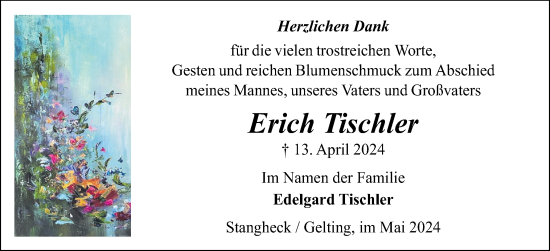 Traueranzeige von Erich Tischler von Flensburger Tageblatt, Schleswiger Nachrichten, Schlei-Bote