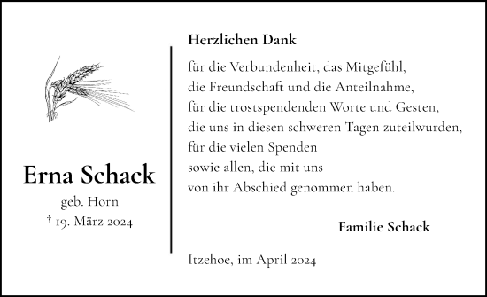 Traueranzeige von Erna Schack von Norddeutsche Rundschau, Wilstersche Zeitung, Glückstädter Fortuna