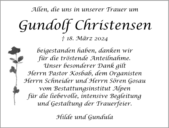 Traueranzeige von Gundolf Christensen von Norddeutsche Rundschau, Wilstersche Zeitung, Glückstädter Fortuna