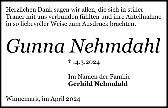 Traueranzeige von Gunna Nehmdahl von Region Flensburg