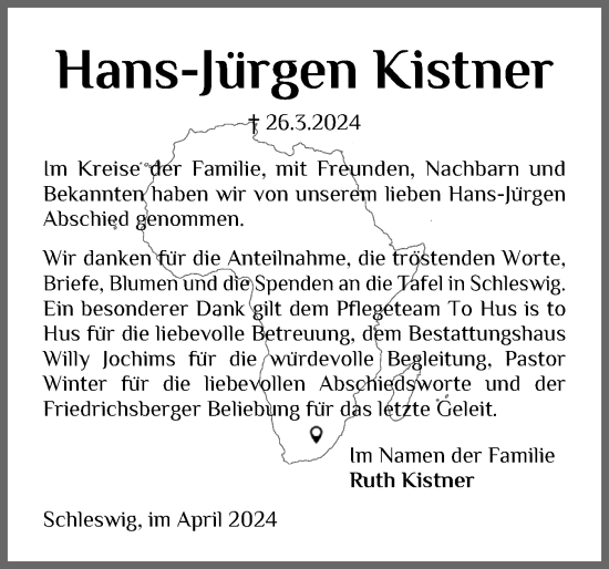 Traueranzeige von Hans-Jürgen Kistner von Schleswiger Nachrichten, Schlei-Bote