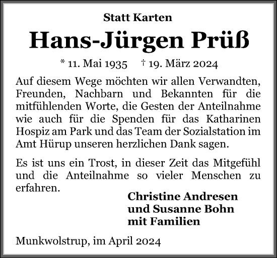 Traueranzeige von Hans-Jürgen Prüß von Flensburger Tageblatt