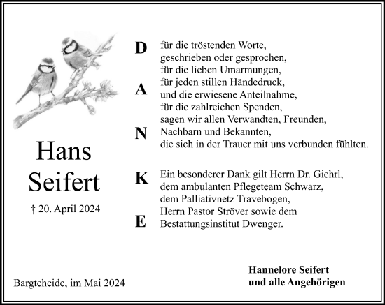 Traueranzeige von Hans Seifert von Stormaner Tageblatt