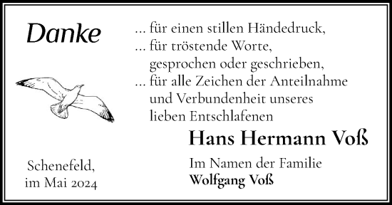 Traueranzeige von Hans Hermann Voß von Norddeutsche Rundschau, Wilstersche Zeitung, Glückstädter Fortuna