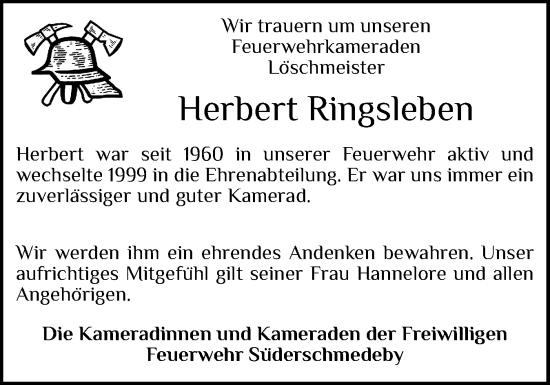 Traueranzeige von Herbert Ringsleben von Flensburger Tageblatt