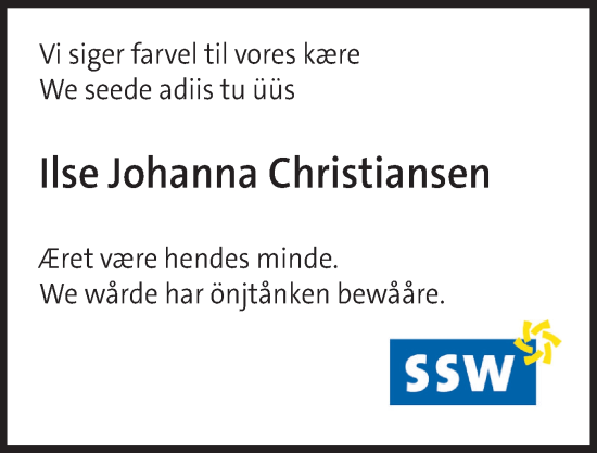 Traueranzeige von Ilse Johanna Christiansen von Region Westküste