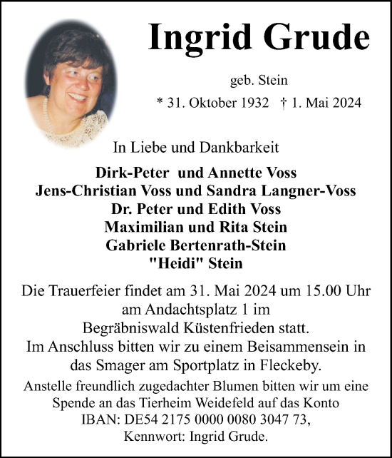 Traueranzeige von Ingrid Grude von Eckernförder Zeitung