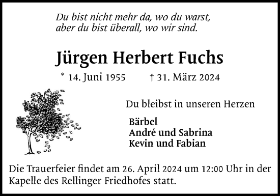 Traueranzeige von Jürgen Herbert Fuchs von Region Pinneberg und tip Pinneberg