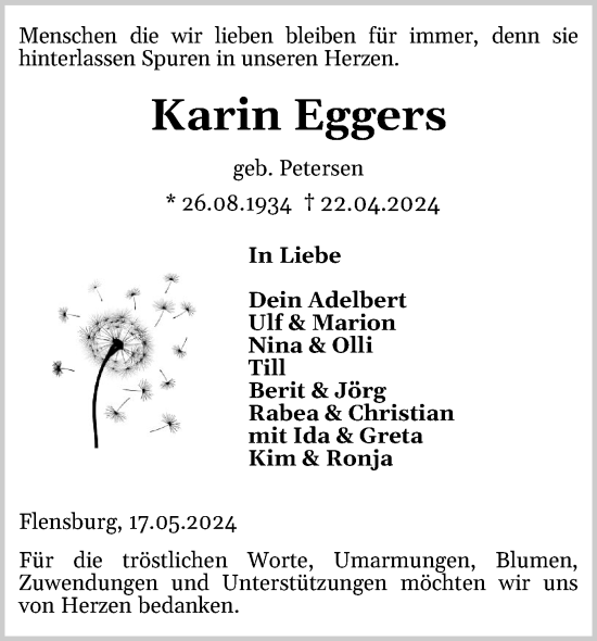 Traueranzeige von Karin Eggers von Flensburger Tageblatt