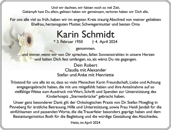 Traueranzeige von Karin Schmidt von Uetersener Nachrichten, Der tip am Wochenende