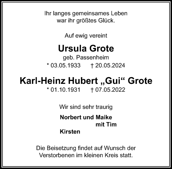 Traueranzeige von Karl-Heinz Hubert Grote von Stormaner Tageblatt