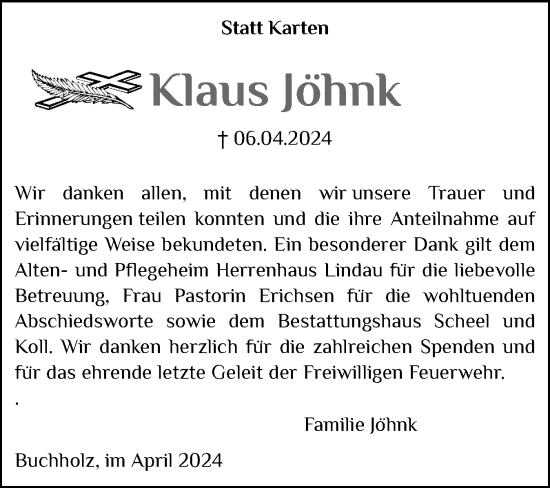 Traueranzeige von Klaus Jöhnk von Eckernförder Zeitung, Hallo Eckernförde