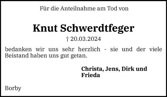 Traueranzeige von Knut Schwerdtfeger von Eckernförder Zeitung, Hallo Eckernförde
