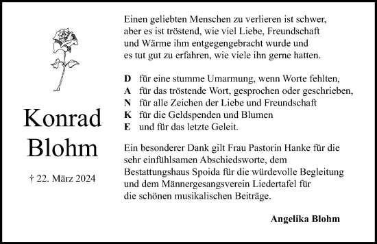 Traueranzeige von Konrad Blohm von Schleswig-Holsteinische Landeszeitung
