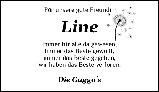 Traueranzeige von Line  von Eckernförder Zeitung, Hallo Eckernförde