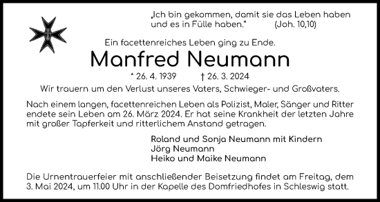 Traueranzeige von Manfred Neumann von Schleswiger Nachrichten, Schlei-Bote