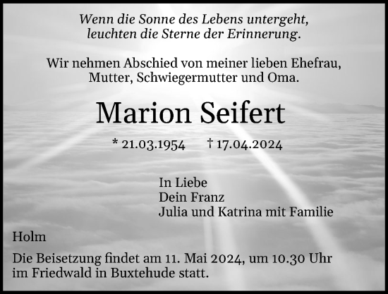 Traueranzeige von Marion Seifert von Wedel-Schulauer Tageblatt, tip Wedel-Schulauer Tageblatt, tip Rissener Rundschau