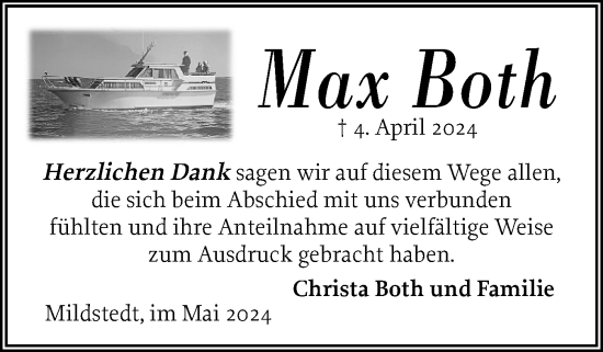 Traueranzeige von Max Both von Husumer Nachrichten, Nordfriesland Tageblatt