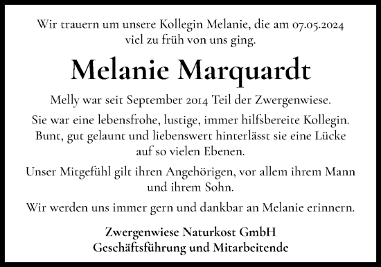 Traueranzeige von Melanie Marquardt von Schleswiger Nachrichten, Schlei-Bote
