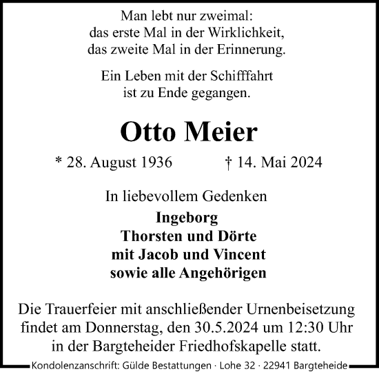 Traueranzeige von Otto Meier von Stormaner Tageblatt