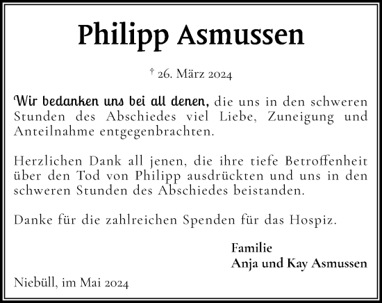 Traueranzeige von Philipp Asmussen von Region Westküste