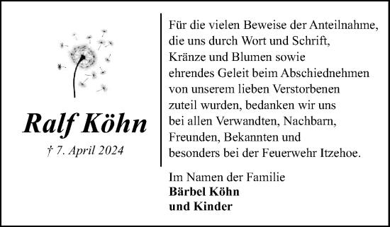 Traueranzeige von Ralf Köhn von Norddeutsche Rundschau, Wilstersche Zeitung, Glückstädter Fortuna