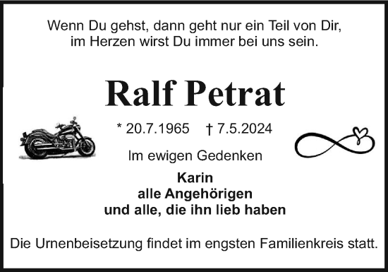 Traueranzeige von Ralf Petrat von Holsteinischer Courier