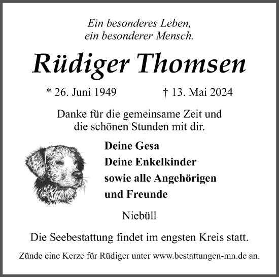 Traueranzeige von Rüdiger Thomsen von Husumer Nachrichten, Nordfriesland Tageblatt