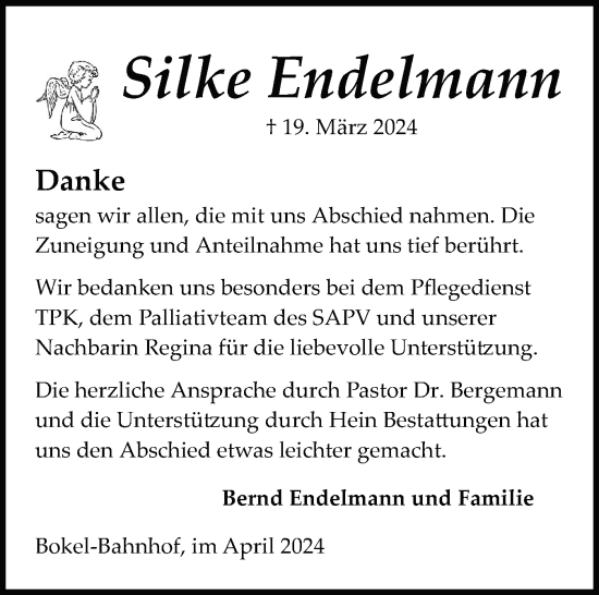 Traueranzeige von Silke Endelmann von Schleswig-Holsteinische Landeszeitung