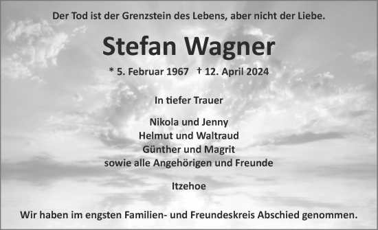 Traueranzeige von Stefan Wagner von Norddeutsche Rundschau, Wilstersche Zeitung, Glückstädter Fortuna
