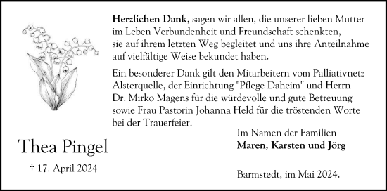 Traueranzeige von Thea Pingel von Elmshorner Nachrichten, Barmstedter Zeitung