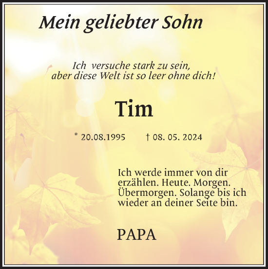 Traueranzeige von Tim Paulsen von Husumer Nachrichten, Nordfriesland Tageblatt