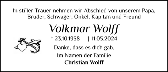 Traueranzeige von Volkmar Wolff von Schleswiger Nachrichten, Schlei-Bote