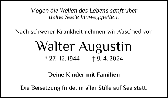 Traueranzeige von Walter Augustin von Eckernförder Zeitung, Hallo Eckernförde