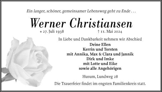 Traueranzeige von Werner Christiansen von Husumer Nachrichten, Nordfriesland Tageblatt