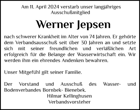 Traueranzeige von Werner Jepsen von Eckernförder Zeitung, Hallo Eckernförde
