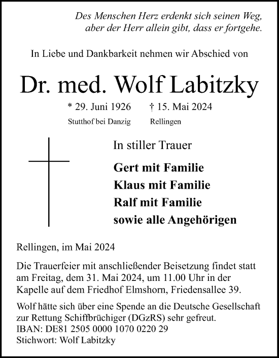 Traueranzeige von Wolf Labitzky von Elmshorner Nachrichten, Barmstedter Zeitung