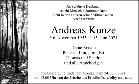 Traueranzeige von Andreas Kunze von Flensburger Tageblatt