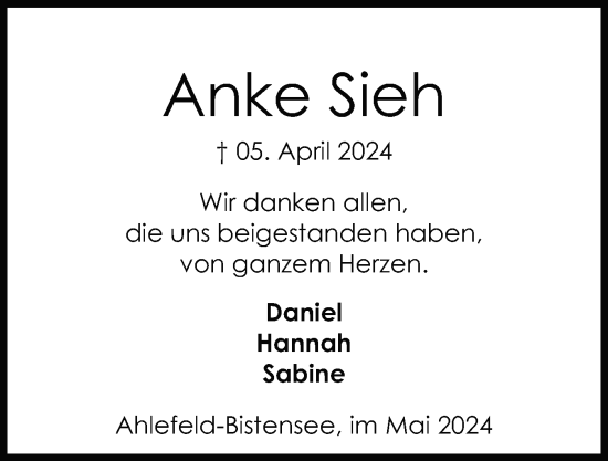 Traueranzeige von Anke Sieh von Eckernförder Zeitung, Hallo Eckernförde