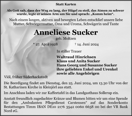 Traueranzeige von Anneliese Sucker von Region Flensburg